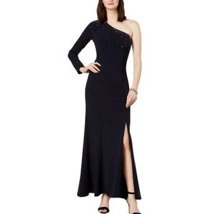 Vince Camuto Navy One Shoulder Gown